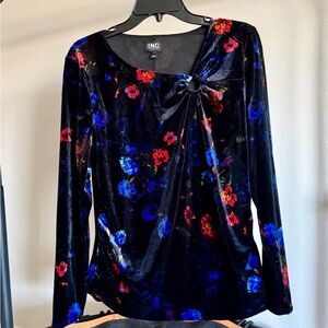 NWOT INC International Concepts Women's Floral Velvety Stretchy Top-L -
